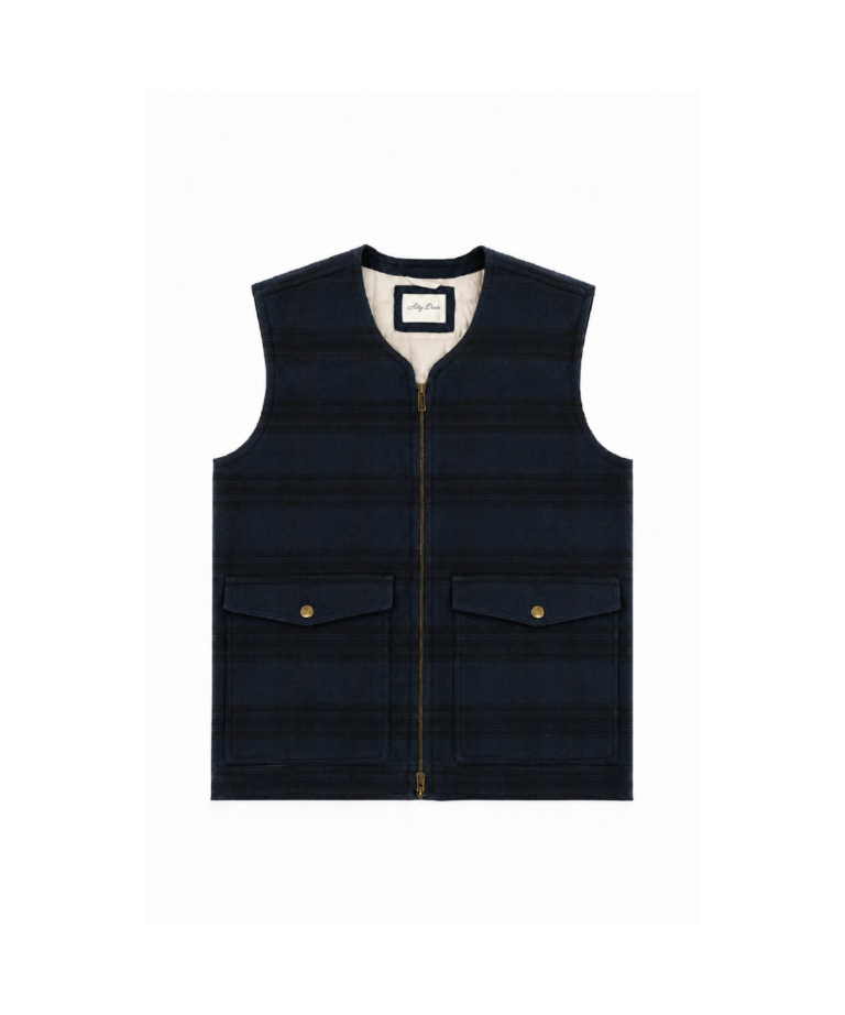 SMANICATO IMBOTTITO IN FLANELLA A QUADRI NAVY BLUE