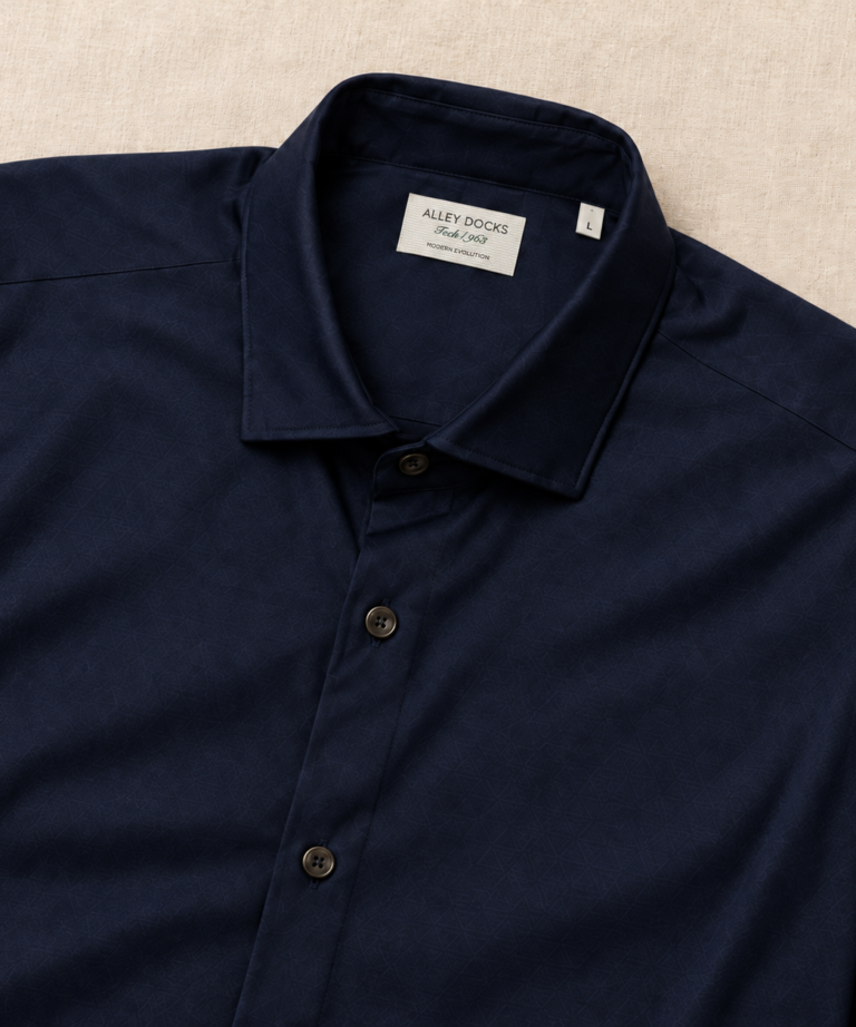 Alternative view of CAMICIA IN TESSUTO TECNICO IN TINTA UNITA NAVY BLUE