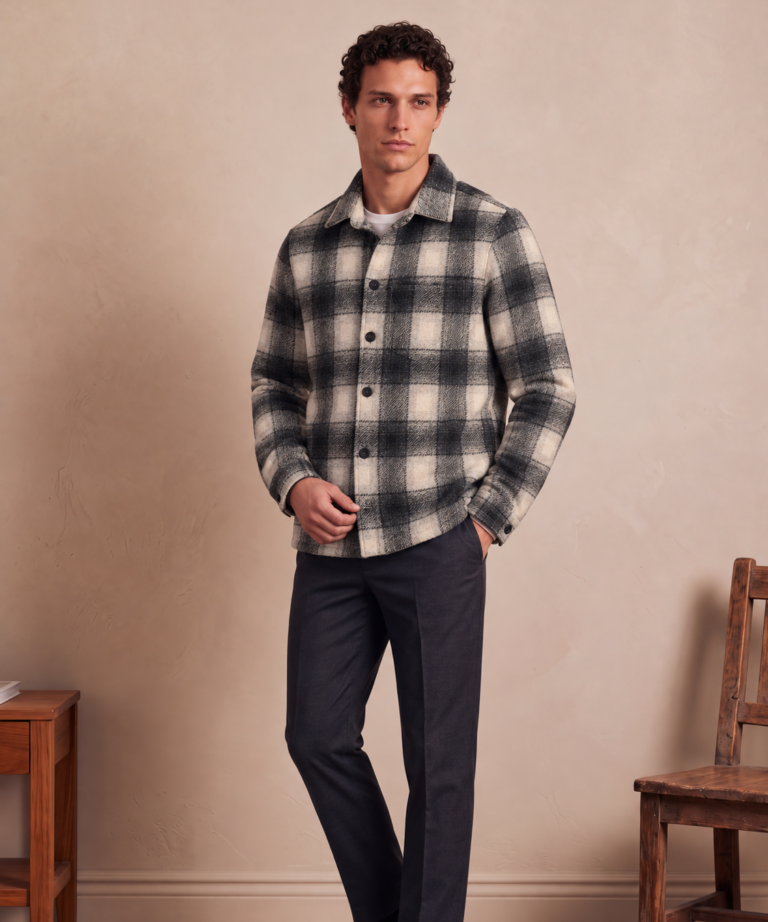 Alternative view of GIUBBINO IN FLANELLA MISTO LANA A FANTASIA TARTAN CHECK GREY
