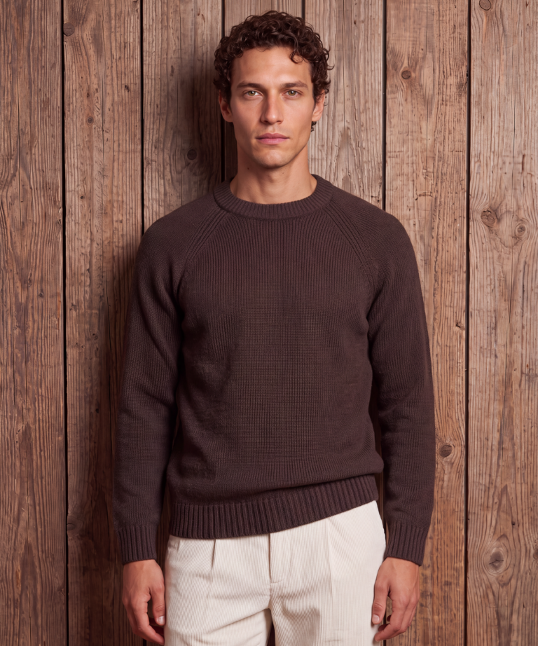 Alternative view of MAGLIONE GIROCOLLO ESPRESSO BROWN MISTO LANA