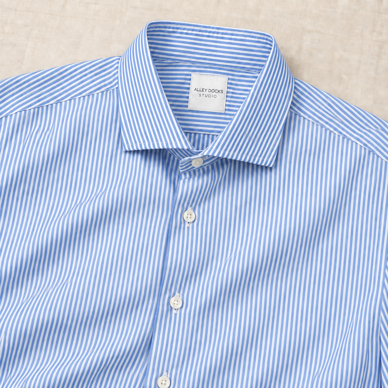 CAMICIA ELASTICIZZATA IN MISTO COTONE A RIGHE LIGHT BLUE - immagine 2