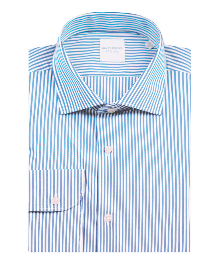 CAMICIA ELASTICIZZATA IN MISTO COTONE A RIGHE LIGHT BLUE