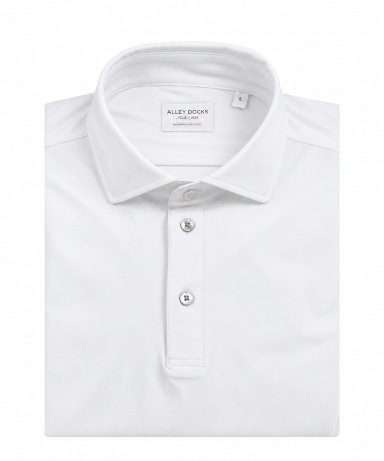 POLO CON COLLO ALLA FRANCESE A MANICHE LUNGHE IN TESSUTO TECNICO WHITE