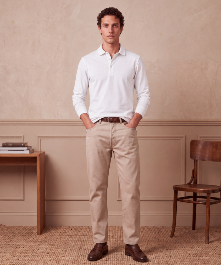 Alternative view of POLO CON COLLO ALLA FRANCESE A MANICHE LUNGHE IN TESSUTO TECNICO WHITE