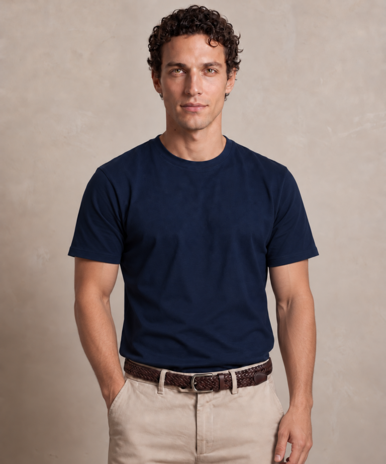 Alternative view of T-SHIRT NAVY BLUE IN COTONE FINE JERSEY