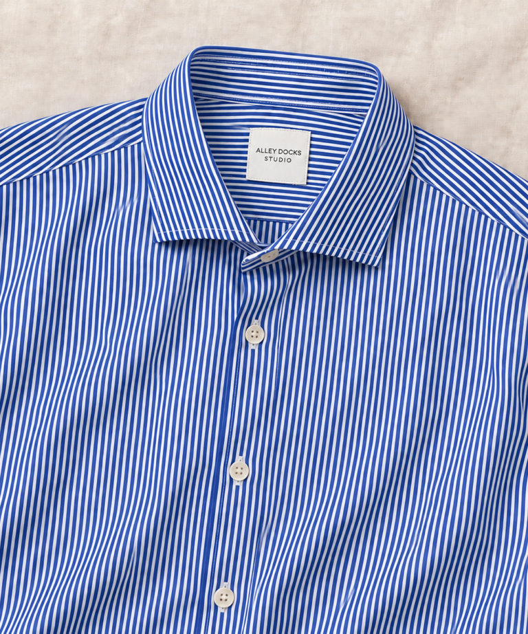 CAMICIA ELASTICIZZATA IN MISTO COTONE A RIGHE NAVY BLUE - immagine 3