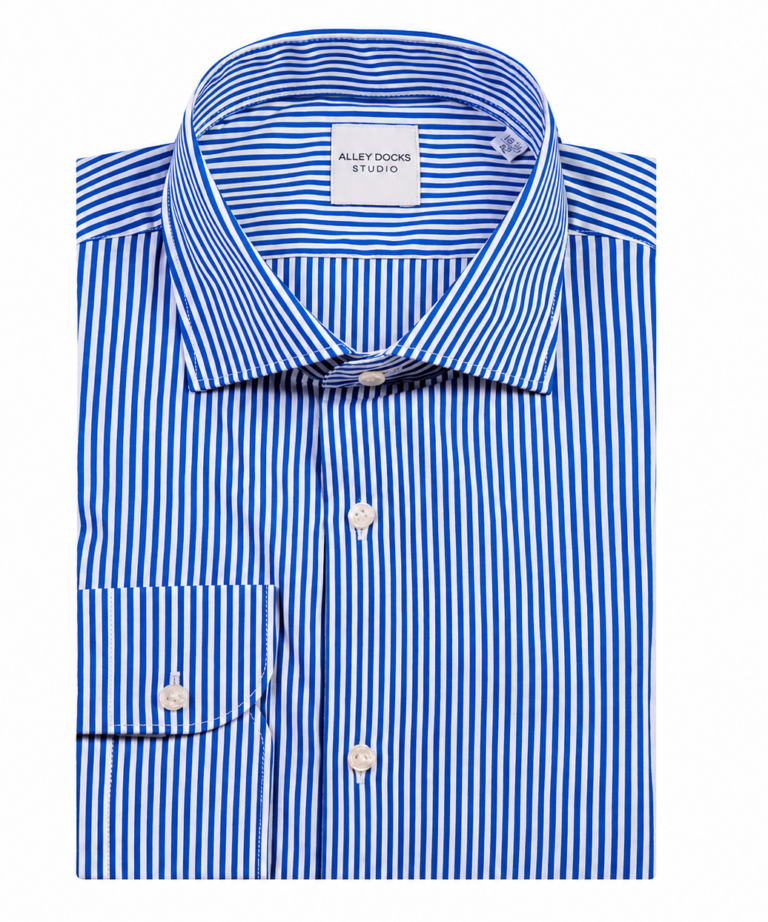CAMICIA ELASTICIZZATA IN MISTO COTONE A RIGHE NAVY BLUE
