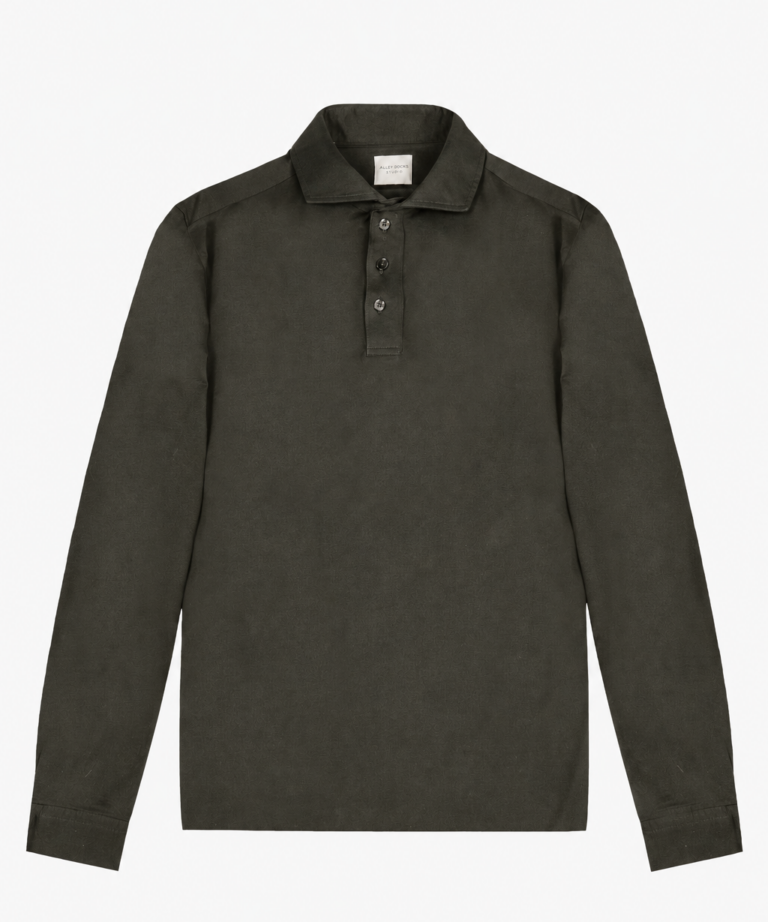 POLO A MANICHE LUNGHE IN COTONE OLIVE GREEN