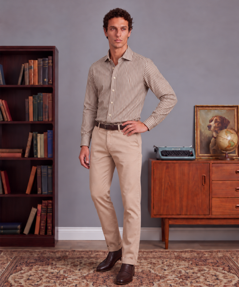 Alternative view of CAMICIA IN TESSUTO TECNICO IN A RIGHE CHOCOLATE
